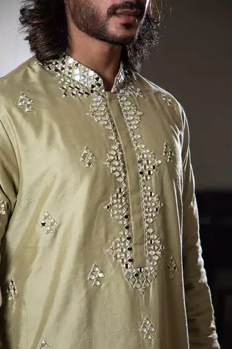 Mehendi Green Heavy Mirror Work Kurta Set