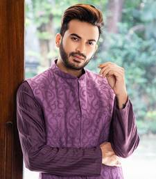 Purple French Knot Embroidered Jacket With Darker Kurta Pajama Set.