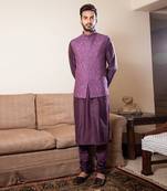 Purple French Knot Embroidered Jacket With Darker Kurta Pajama Set.