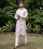 Lilac Side Cut High-Low Jacket With Kurta Set.