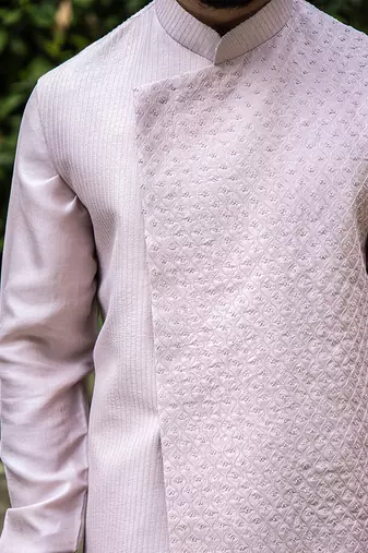 Lilac Side Cut High-Low Jacket With Kurta Set.