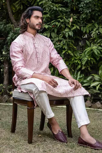 Mauve Embroidered Kurta Set.