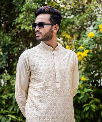 Beige Hand Embroidered Kurta Set. 2