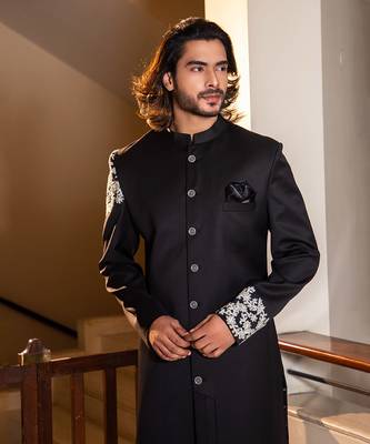 Black Hand Embroidered Bandhgala 2
