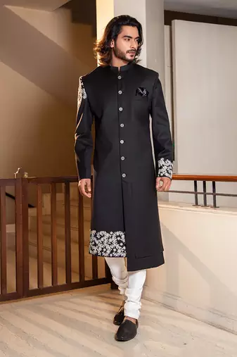 Black Hand Embroidered Bandhgala
