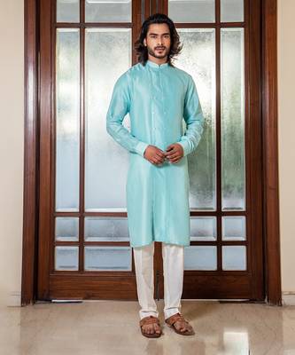 Aqua Blue Double Breasted Kurta Set. 1
