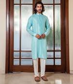 Aqua Blue Double Breasted Kurta Set.