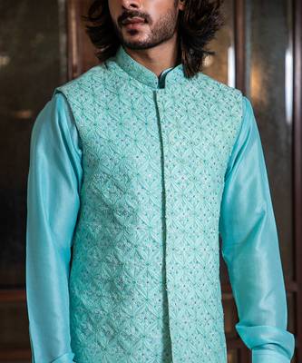 Hand Embroidered Jacket With Sequin Highlights And Kurta Set. 2