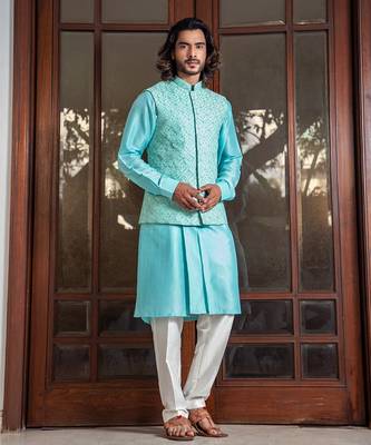 Hand Embroidered Jacket With Sequin Highlights And Kurta Set. 3