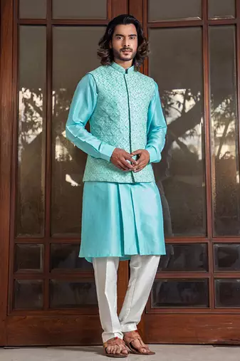 Hand Embroidered Jacket With Sequin Highlights And Kurta Set.