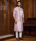 Lavender Hand Embroidered Jacket With Kurta Set