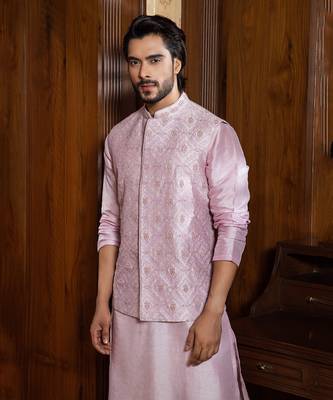 Lavender Hand Embroidered Jacket With Kurta Set 2