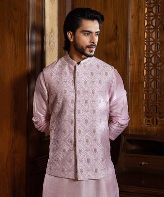 Lavender Hand Embroidered Jacket With Kurta Set 3