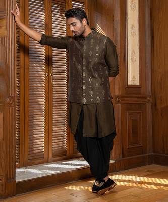 Olive Hand Embroidered Jacket With Kurta Set 1