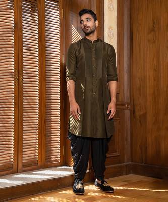 Olive Hand Embroidered Jacket With Kurta Set 4