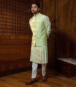 Mint  Embroidered Jacket With Kurta Set