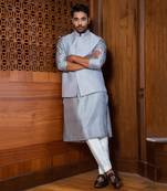 Frost Blue Hand Embroidered Jacket With Kurta Set