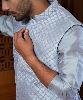 Frost Blue Hand Embroidered Jacket With Kurta Set 2