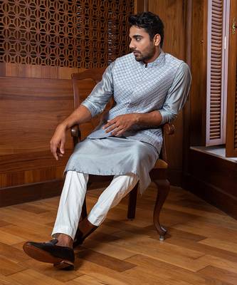 Frost Blue Hand Embroidered Jacket With Kurta Set 3