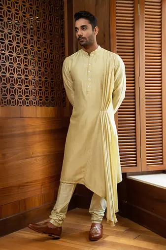 Pale Green Hand Embroidered Bandi With Draped Kurta Set