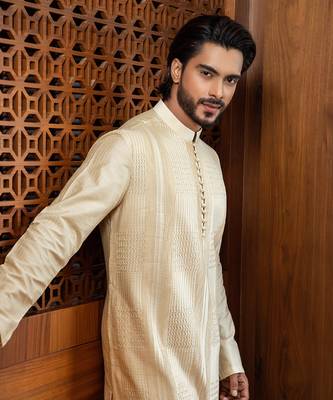 Beige Pintuck Kurta Set 2