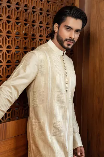 Beige Pintuck Kurta Set