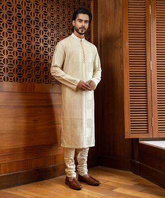 Beige Pintuck Kurta Set 1