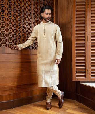 Beige Pintuck Kurta Set 3