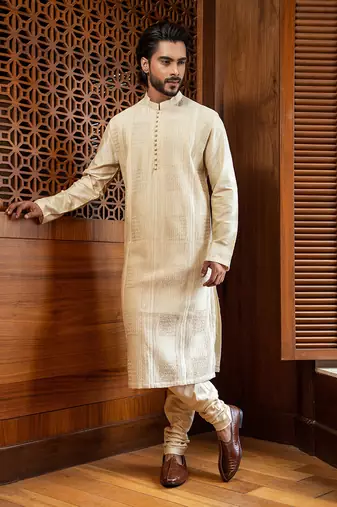 Beige Pintuck Kurta Set