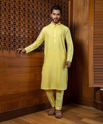 Yellow Pintuck Kurta Set 1