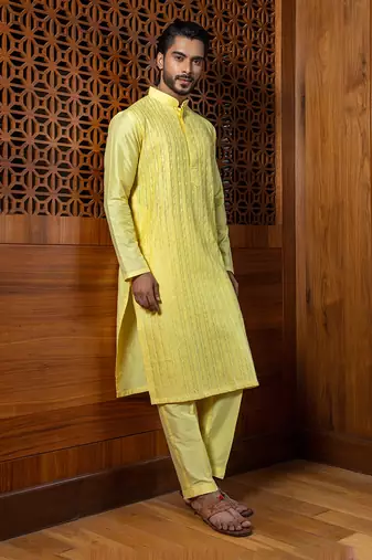Yellow Pintuck Kurta Set