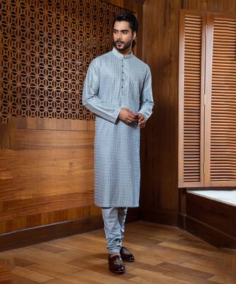 Frost Blue Shell Tucks Kurta Set 1
