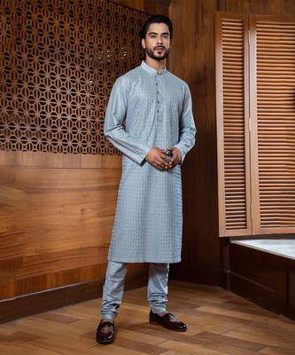 Frost Blue Shell Tucks Kurta Set 2