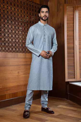 Frost Blue Shell Tucks Kurta Set