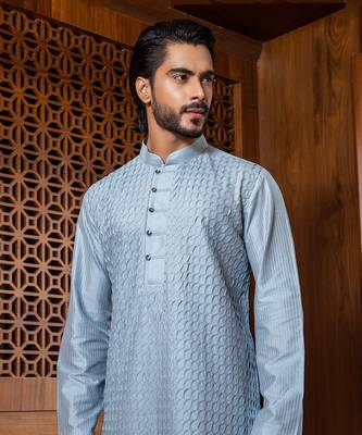 Frost Blue Shell Tucks Kurta Set 3
