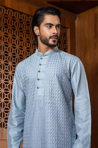 Frost Blue Shell Tucks Kurta Set