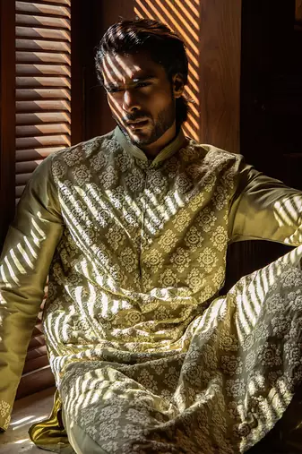 Green Floral Embroidered Kurta Set
