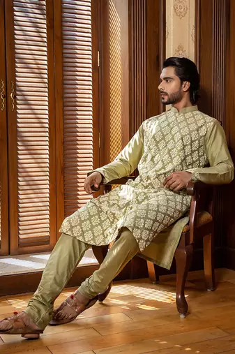 Green Floral Embroidered Kurta Set