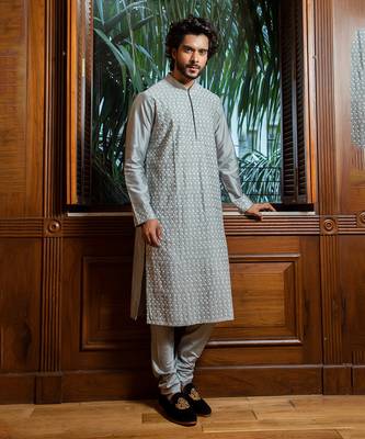 Grey Shadow Embroidered Kurta Set 1