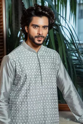 Grey Shadow Embroidered Kurta Set