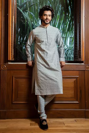 Grey Shadow Embroidered Kurta Set