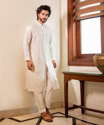 Offwhite Front Open Kurta Set 1