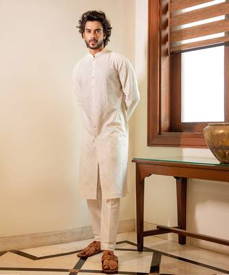 Offwhite Front Open Kurta Set 2