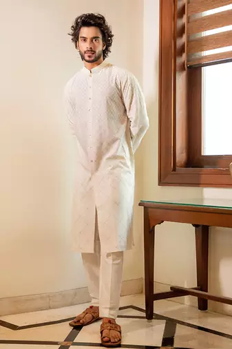 Offwhite Front Open Kurta Set