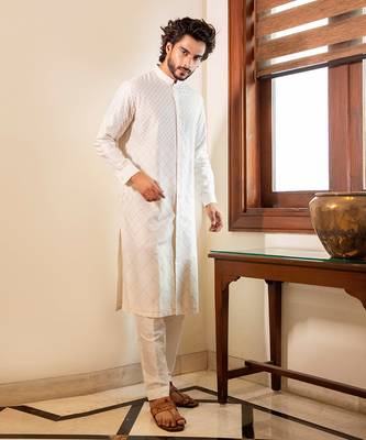Offwhite Front Open Kurta Set 3
