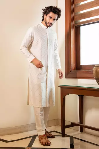 Offwhite Front Open Kurta Set