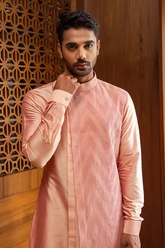 Peach Asymmetric Layered Kurta Set