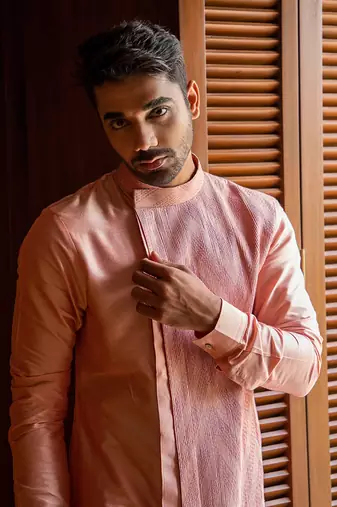 Peach Asymmetric Layered Kurta Set