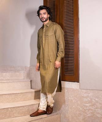 Olive Pathan Kurta With Salwar 1