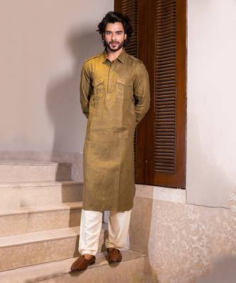 Olive Pathan Kurta With Salwar 2